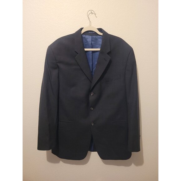 Lauren Ralph Lauren Pinstripe Navy Sports Coat 3 Button Men 46R 100% Wool Blazer - Picture 1 of 16